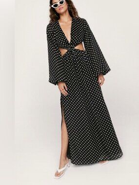 NEW! BOOHOO Polka Dot Cutout Maxi Dress